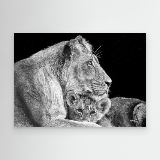 Mutterliebe – Löwin mit Jungem