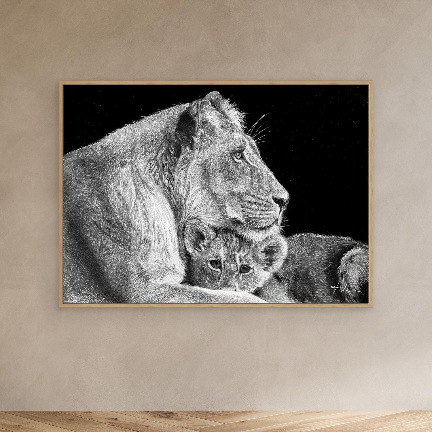 Mutterliebe – Löwin mit Jungem